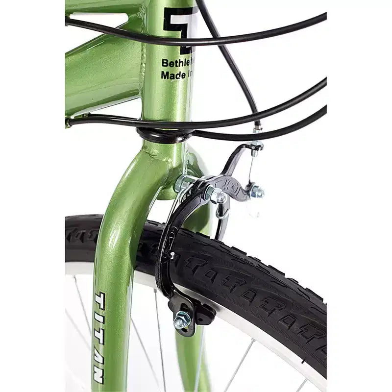 Bicicleta de montaña Titan Bikes Wildcat de 12 velocidades para mujer con sillín de altura ajustable, verde lima/negro