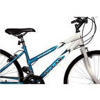 Bicicleta de montaña Titan Bikes Wildcat de 12 velocidades para mujer con altura de sillín ajustable, azul/blanco