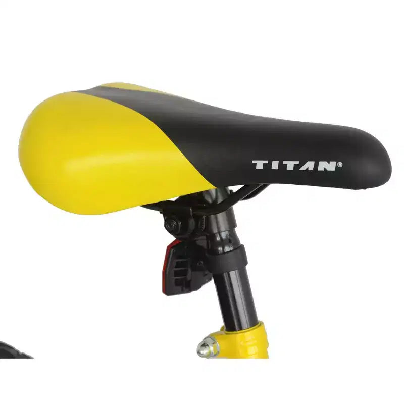 Bicicleta de montaña Titan Bikes Pioneer de 12 velocidades para hombre con frenos de tiro, amarilla
