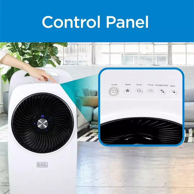 Enfriador de Aire Evaporativo BLACK+DECKER con Pantalla LED, Control Remoto, Tanque de Agua de 2 Galones - Diseño Compacto y Ligero, Blanco