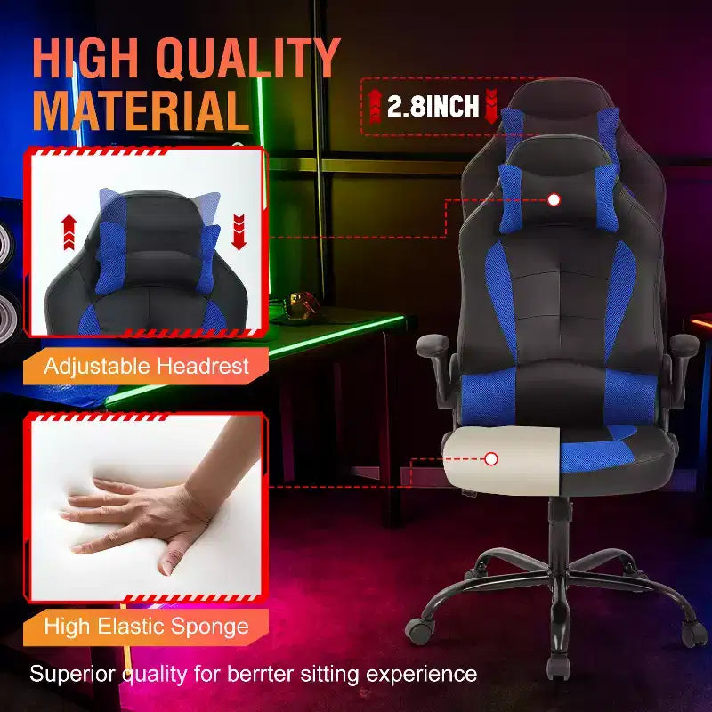 Silla FDW para videojuegos, silla de oficina, silla de escritorio con soporte lumbar, reposabrazos abatibles, reposacabezas
