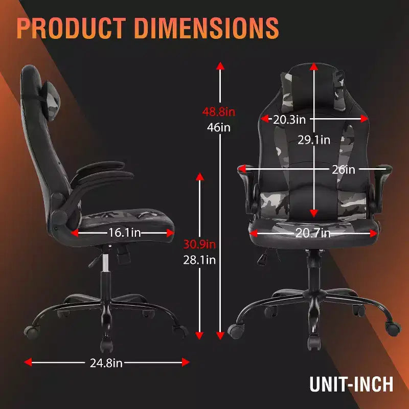 Silla FDW para videojuegos, silla de oficina, silla de escritorio con soporte lumbar, reposabrazos abatibles, reposacabezas