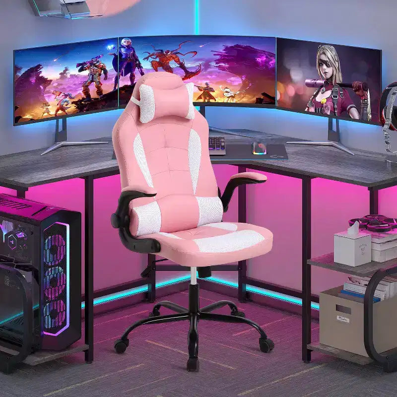 Silla FDW para videojuegos, silla de oficina, silla de escritorio con soporte lumbar, reposabrazos abatibles, reposacabezas