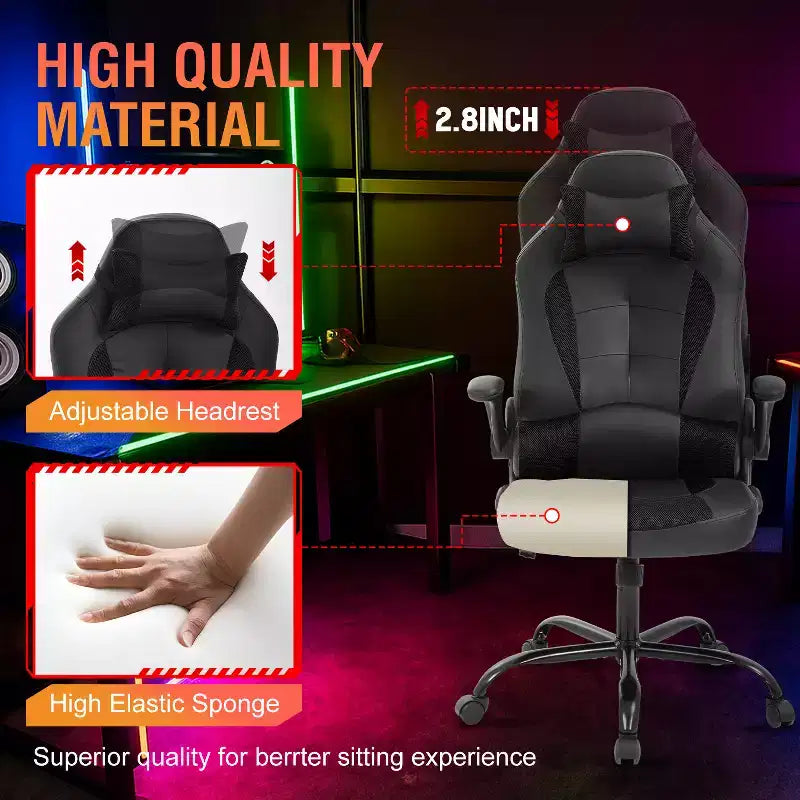 Silla FDW para videojuegos, silla de oficina, silla de escritorio con soporte lumbar, reposabrazos abatibles, reposacabezas
