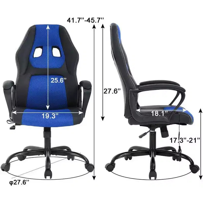 FDW Silla de Carreras para Juegos, Silla de Oficina en Casa, Silla Ergonómica de Escritorio, Silla de Ordenador de Cuero PU con Masaje, Soporte Lumbar, Reposacabezas y Apoyabrazos