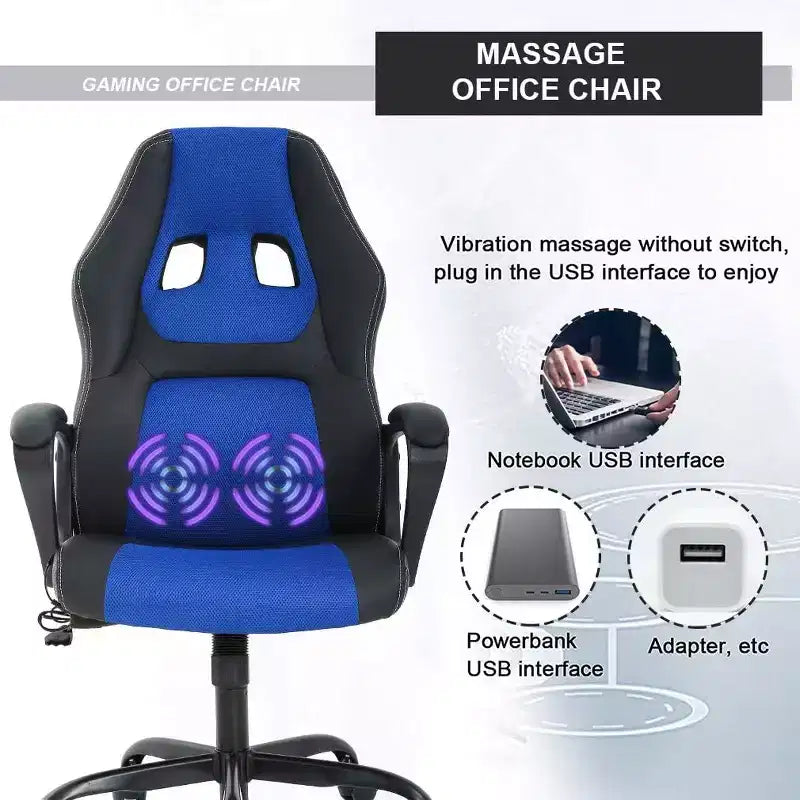 FDW Silla de Carreras para Juegos, Silla de Oficina en Casa, Silla Ergonómica de Escritorio, Silla de Ordenador de Cuero PU con Masaje, Soporte Lumbar, Reposacabezas y Apoyabrazos