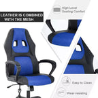 FDW Silla de Carreras para Juegos, Silla de Oficina en Casa, Silla Ergonómica de Escritorio, Silla de Ordenador de Cuero PU con Masaje, Soporte Lumbar, Reposacabezas y Apoyabrazos