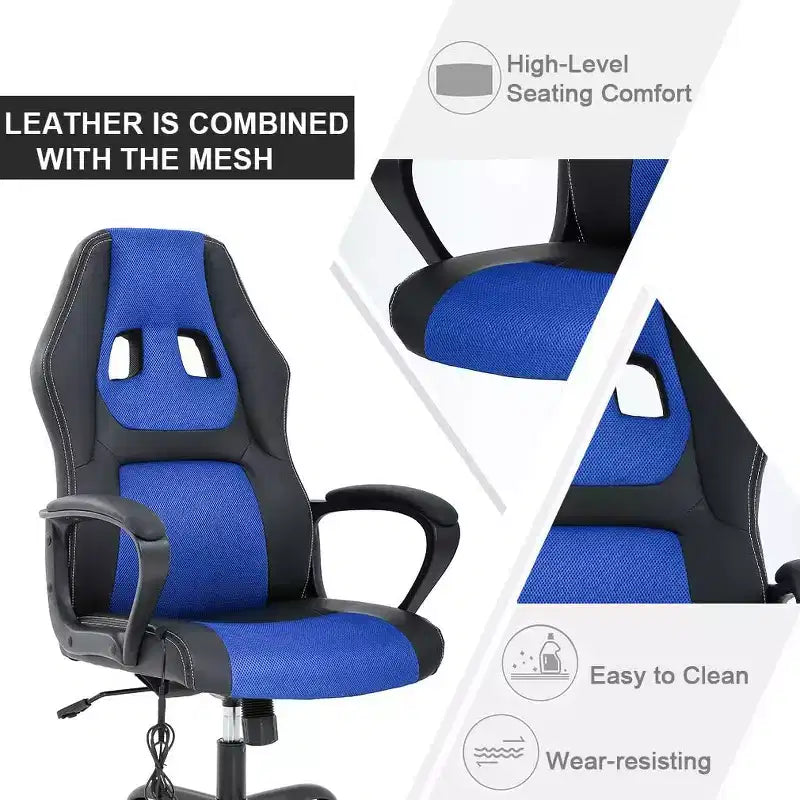 FDW Silla de Carreras para Juegos, Silla de Oficina en Casa, Silla Ergonómica de Escritorio, Silla de Ordenador de Cuero PU con Masaje, Soporte Lumbar, Reposacabezas y Apoyabrazos