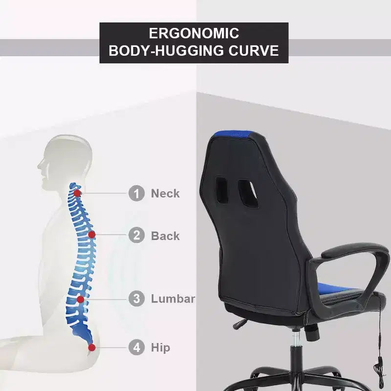 FDW Silla de Carreras para Juegos, Silla de Oficina en Casa, Silla Ergonómica de Escritorio, Silla de Ordenador de Cuero PU con Masaje, Soporte Lumbar, Reposacabezas y Apoyabrazos