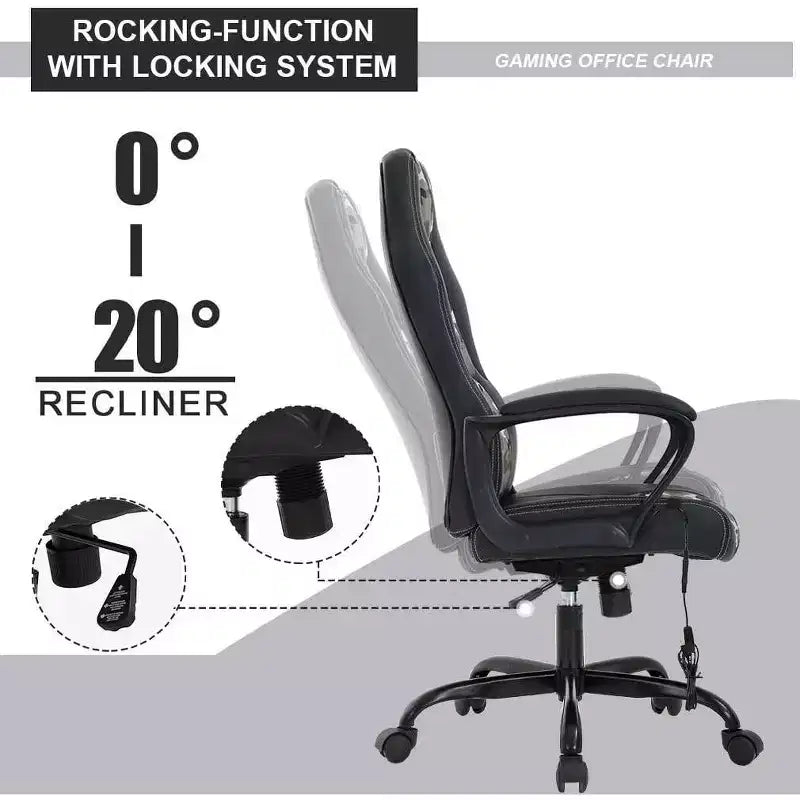 FDW Silla de Carreras para Juegos, Silla de Oficina en Casa, Silla Ergonómica de Escritorio, Silla de Ordenador de Cuero PU con Masaje, Soporte Lumbar, Reposacabezas y Apoyabrazos