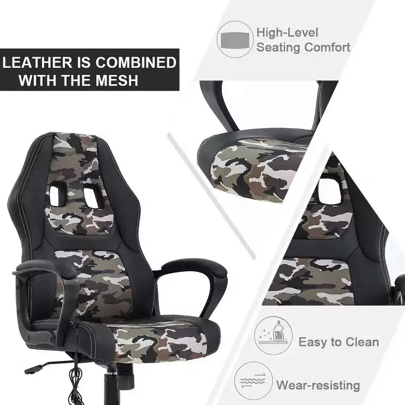 FDW Silla de Carreras para Juegos, Silla de Oficina en Casa, Silla Ergonómica de Escritorio, Silla de Ordenador de Cuero PU con Masaje, Soporte Lumbar, Reposacabezas y Apoyabrazos