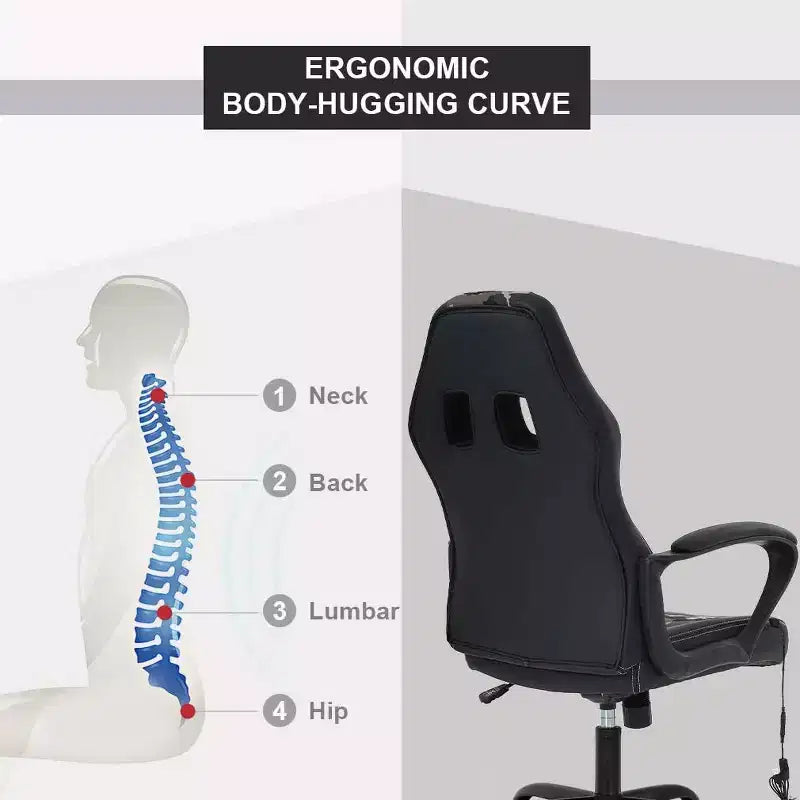 FDW Silla de Carreras para Juegos, Silla de Oficina en Casa, Silla Ergonómica de Escritorio, Silla de Ordenador de Cuero PU con Masaje, Soporte Lumbar, Reposacabezas y Apoyabrazos