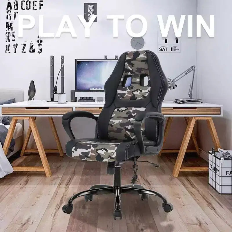 FDW Silla de Carreras para Juegos, Silla de Oficina en Casa, Silla Ergonómica de Escritorio, Silla de Ordenador de Cuero PU con Masaje, Soporte Lumbar, Reposacabezas y Apoyabrazos