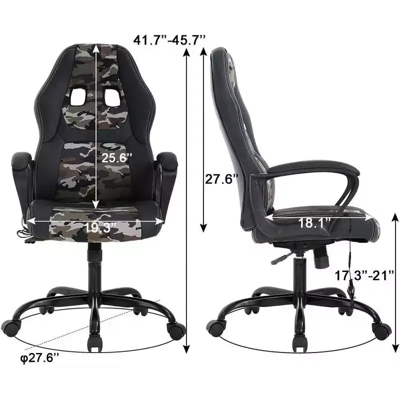 FDW Silla de Carreras para Juegos, Silla de Oficina en Casa, Silla Ergonómica de Escritorio, Silla de Ordenador de Cuero PU con Masaje, Soporte Lumbar, Reposacabezas y Apoyabrazos