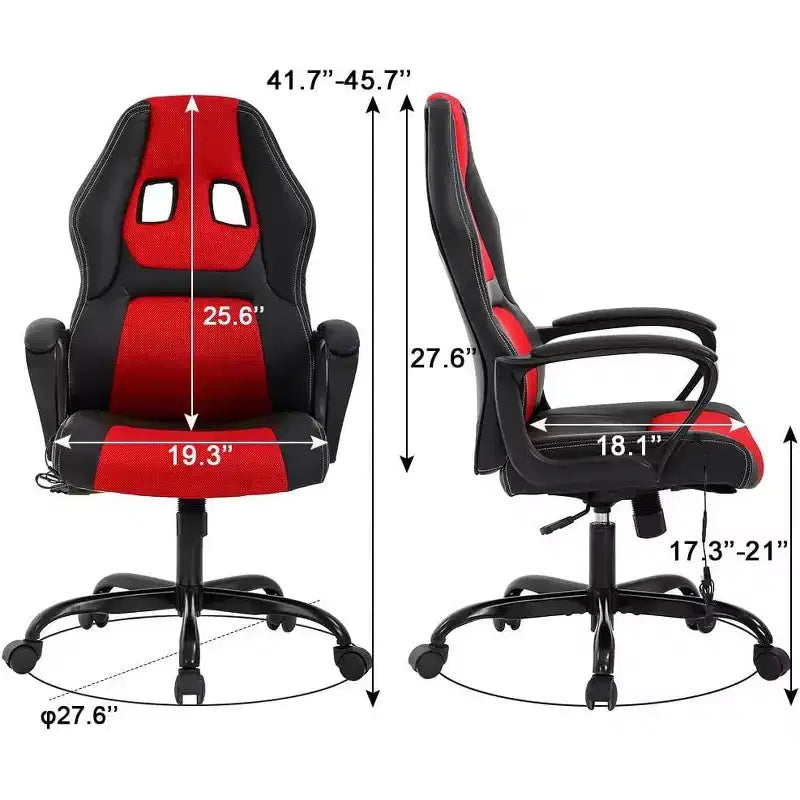 FDW Silla de Carreras para Juegos, Silla de Oficina en Casa, Silla Ergonómica de Escritorio, Silla de Ordenador de Cuero PU con Masaje, Soporte Lumbar, Reposacabezas y Apoyabrazos