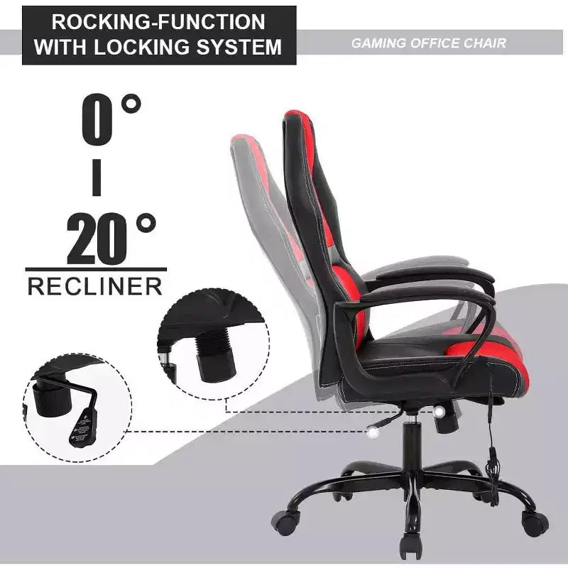 FDW Silla de Carreras para Juegos, Silla de Oficina en Casa, Silla Ergonómica de Escritorio, Silla de Ordenador de Cuero PU con Masaje, Soporte Lumbar, Reposacabezas y Apoyabrazos