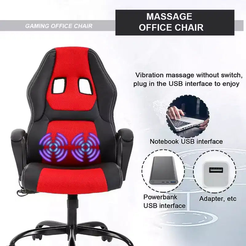 FDW Silla de Carreras para Juegos, Silla de Oficina en Casa, Silla Ergonómica de Escritorio, Silla de Ordenador de Cuero PU con Masaje, Soporte Lumbar, Reposacabezas y Apoyabrazos