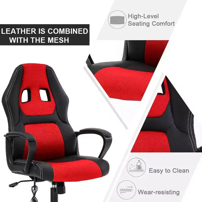 FDW Silla de Carreras para Juegos, Silla de Oficina en Casa, Silla Ergonómica de Escritorio, Silla de Ordenador de Cuero PU con Masaje, Soporte Lumbar, Reposacabezas y Apoyabrazos