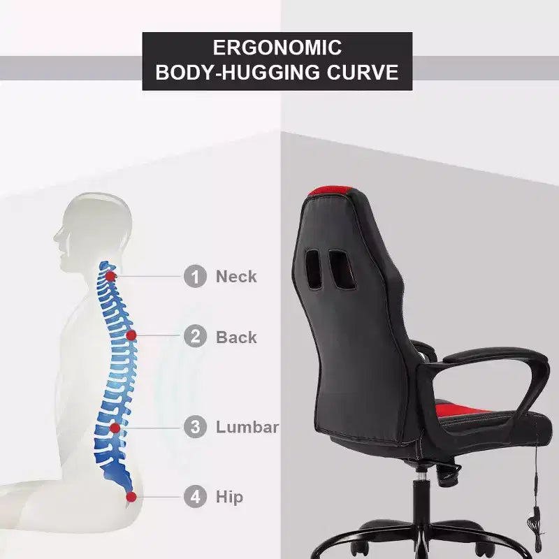FDW Silla de Carreras para Juegos, Silla de Oficina en Casa, Silla Ergonómica de Escritorio, Silla de Ordenador de Cuero PU con Masaje, Soporte Lumbar, Reposacabezas y Apoyabrazos