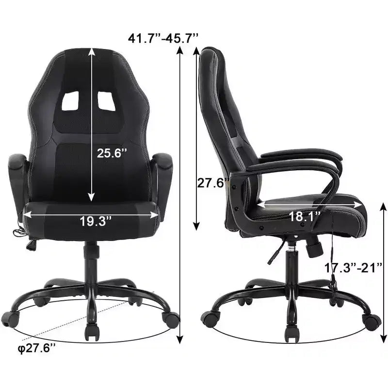 FDW Silla de Carreras para Juegos, Silla de Oficina en Casa, Silla Ergonómica de Escritorio, Silla de Ordenador de Cuero PU con Masaje, Soporte Lumbar, Reposacabezas y Apoyabrazos