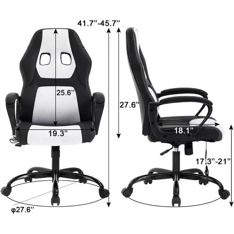 FDW Silla de Carreras para Juegos, Silla de Oficina en Casa, Silla Ergonómica de Escritorio, Silla de Ordenador de Cuero PU con Masaje, Soporte Lumbar, Reposacabezas y Apoyabrazos