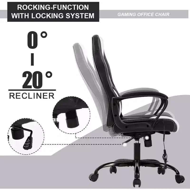 FDW Silla de Carreras para Juegos, Silla de Oficina en Casa, Silla Ergonómica de Escritorio, Silla de Ordenador de Cuero PU con Masaje, Soporte Lumbar, Reposacabezas y Apoyabrazos