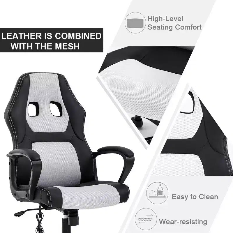 FDW Silla de Carreras para Juegos, Silla de Oficina en Casa, Silla Ergonómica de Escritorio, Silla de Ordenador de Cuero PU con Masaje, Soporte Lumbar, Reposacabezas y Apoyabrazos
