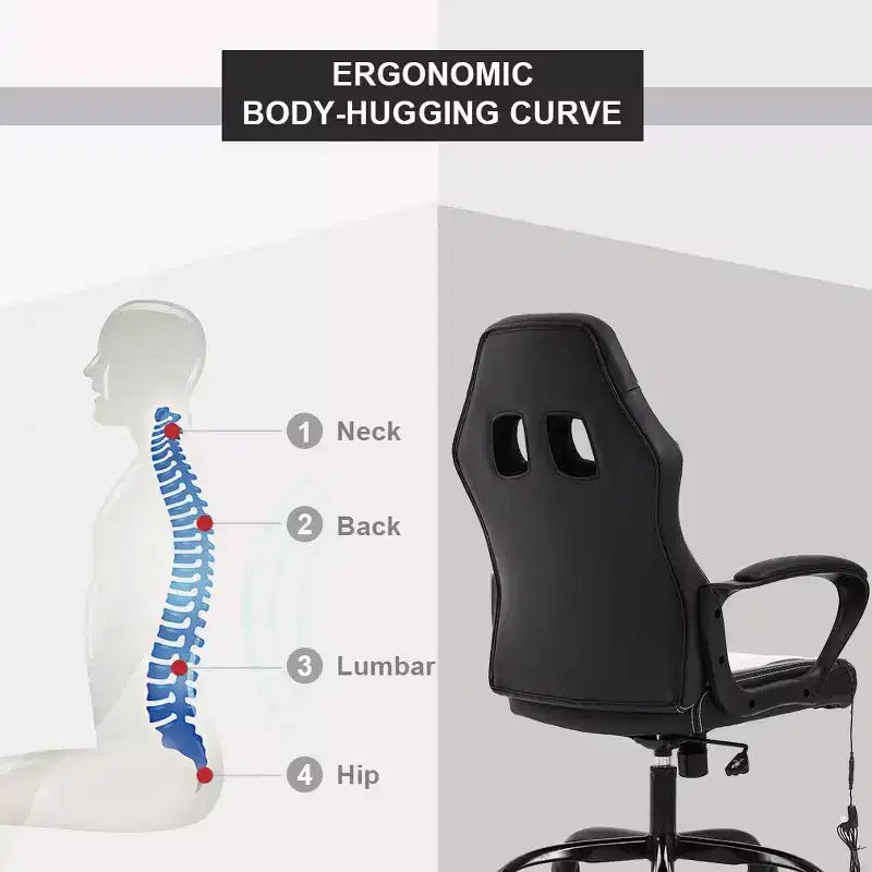 FDW Silla de Carreras para Juegos, Silla de Oficina en Casa, Silla Ergonómica de Escritorio, Silla de Ordenador de Cuero PU con Masaje, Soporte Lumbar, Reposacabezas y Apoyabrazos