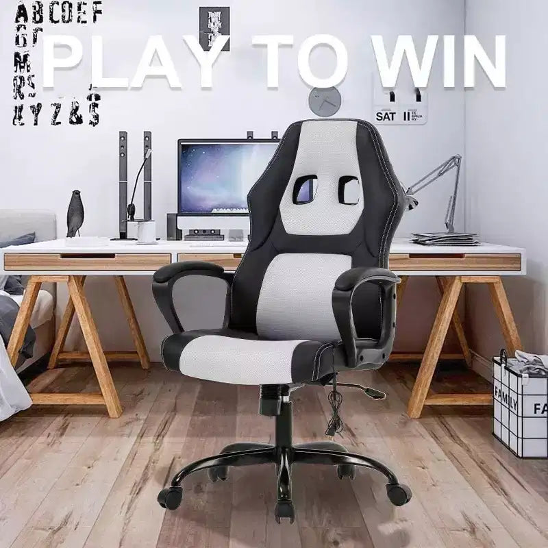 FDW Silla de Carreras para Juegos, Silla de Oficina en Casa, Silla Ergonómica de Escritorio, Silla de Ordenador de Cuero PU con Masaje, Soporte Lumbar, Reposacabezas y Apoyabrazos