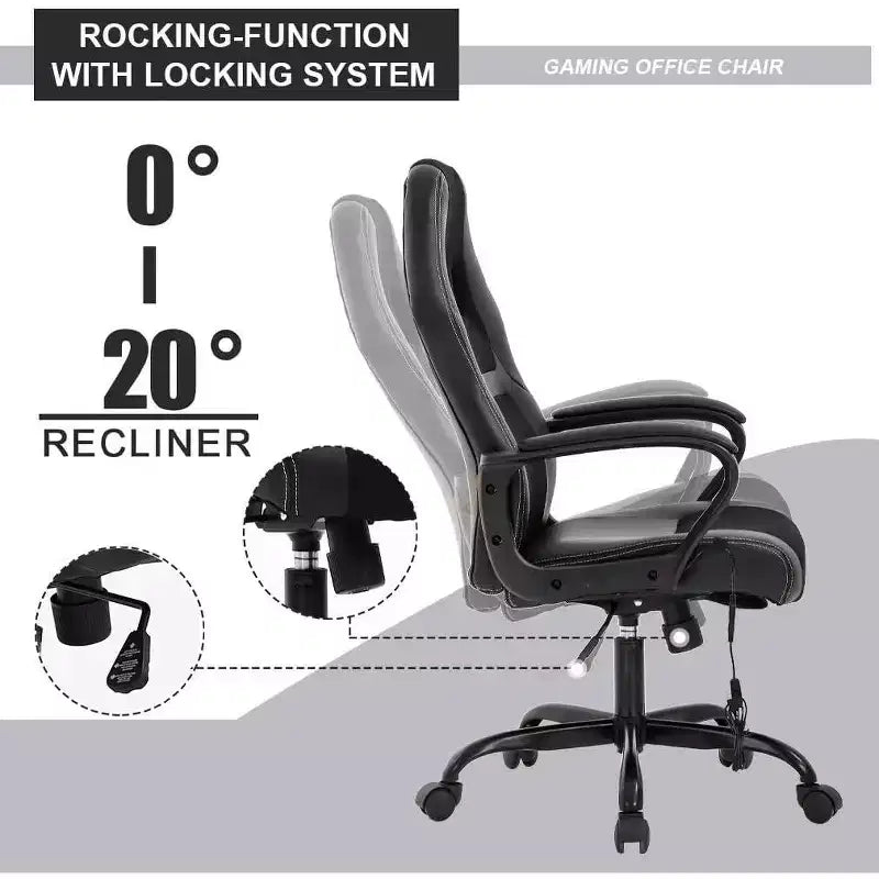 FDW Silla de Carreras para Juegos, Silla de Oficina en Casa, Silla Ergonómica de Escritorio, Silla de Ordenador de Cuero PU con Masaje, Soporte Lumbar, Reposacabezas y Apoyabrazos