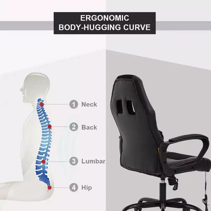 FDW Silla de Carreras para Juegos, Silla de Oficina en Casa, Silla Ergonómica de Escritorio, Silla de Ordenador de Cuero PU con Masaje, Soporte Lumbar, Reposacabezas y Apoyabrazos