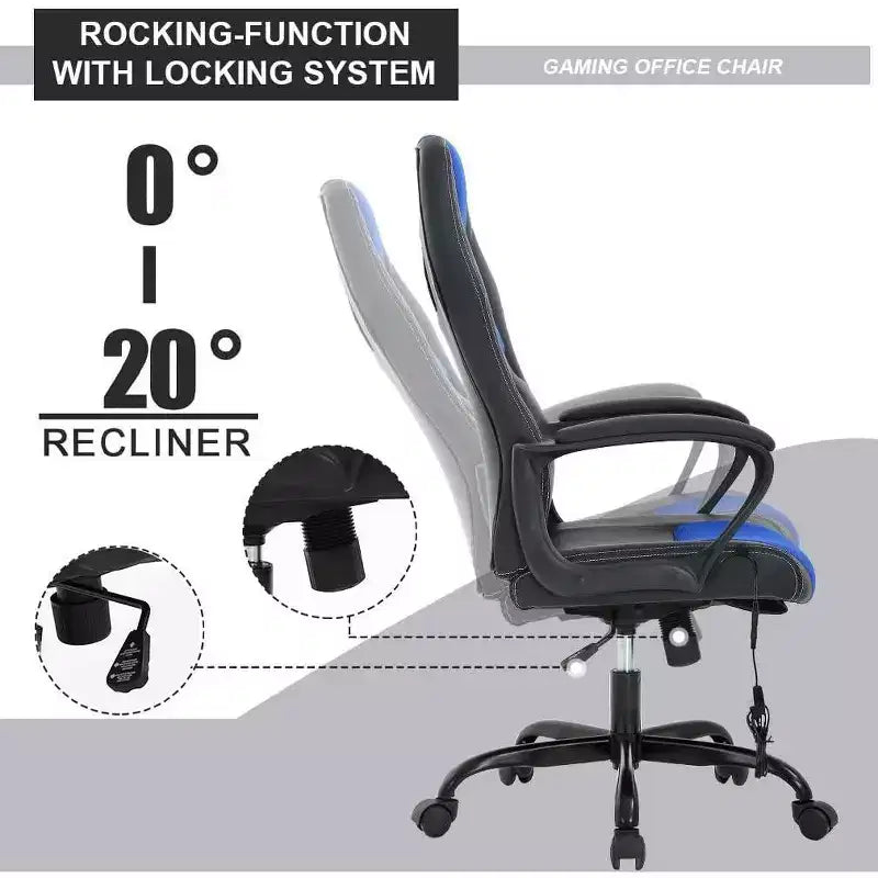FDW Silla de Carreras para Juegos, Silla de Oficina en Casa, Silla Ergonómica de Escritorio, Silla de Ordenador de Cuero PU con Masaje, Soporte Lumbar, Reposacabezas y Apoyabrazos