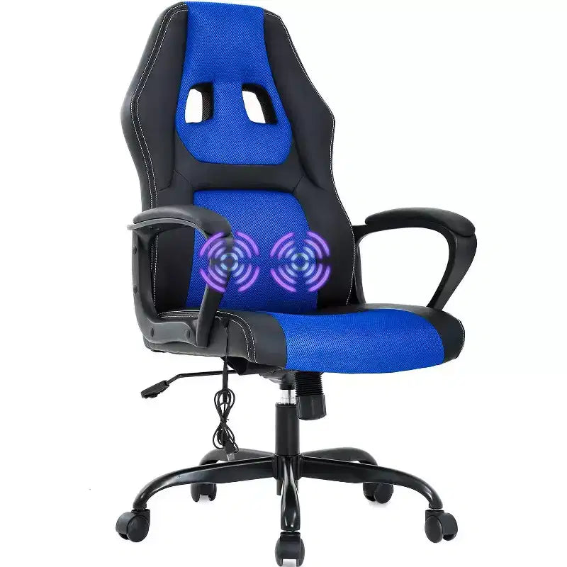 FDW Silla de Carreras para Juegos, Silla de Oficina en Casa, Silla Ergonómica de Escritorio, Silla de Ordenador de Cuero PU con Masaje, Soporte Lumbar, Reposacabezas y Apoyabrazos