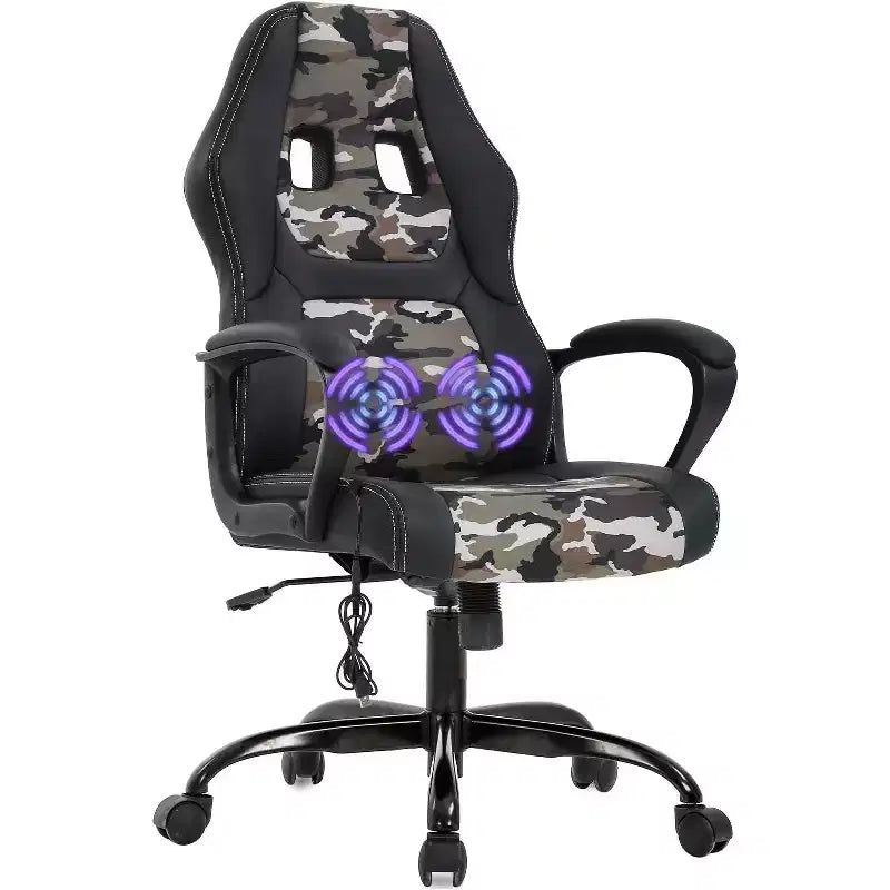 FDW Silla de Carreras para Juegos, Silla de Oficina en Casa, Silla Ergonómica de Escritorio, Silla de Ordenador de Cuero PU con Masaje, Soporte Lumbar, Reposacabezas y Apoyabrazos