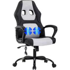 FDW Silla de Carreras para Juegos, Silla de Oficina en Casa, Silla Ergonómica de Escritorio, Silla de Ordenador de Cuero PU con Masaje, Soporte Lumbar, Reposacabezas y Apoyabrazos
