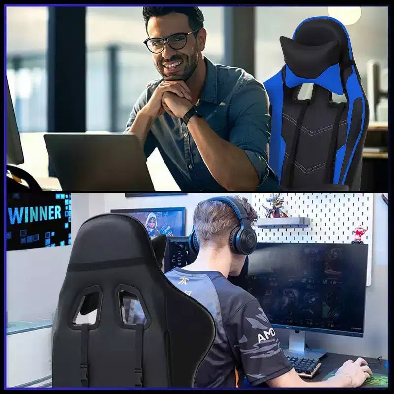 FDW Silla Gaming para PC, Silla de Oficina, Silla Ejecutiva de Respaldo Alto de Cuero PU, Silla de Ordenador de Carreras con Soporte Lumbar y Reposapiés