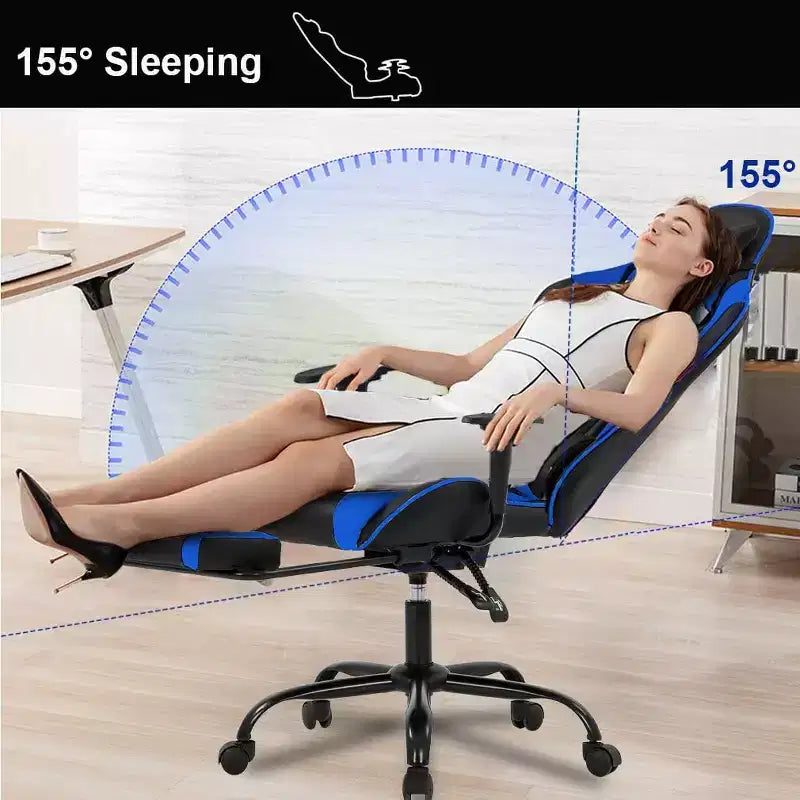 FDW Silla Gaming para PC, Silla de Oficina, Silla Ejecutiva de Respaldo Alto de Cuero PU, Silla de Ordenador de Carreras con Soporte Lumbar y Reposapiés