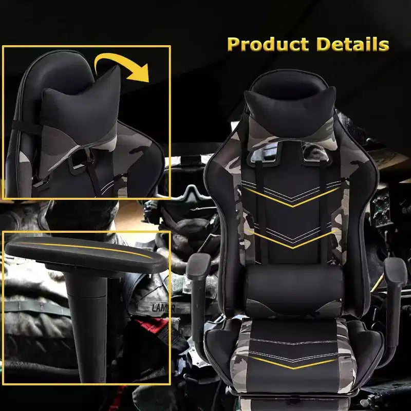 FDW Silla Gaming para PC, Silla de Oficina, Silla Ejecutiva de Respaldo Alto de Cuero PU, Silla de Ordenador de Carreras con Soporte Lumbar y Reposapiés