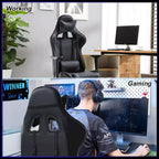 FDW Silla Gaming para PC, Silla de Oficina, Silla Ejecutiva de Respaldo Alto de Cuero PU, Silla de Ordenador de Carreras con Soporte Lumbar y Reposapiés