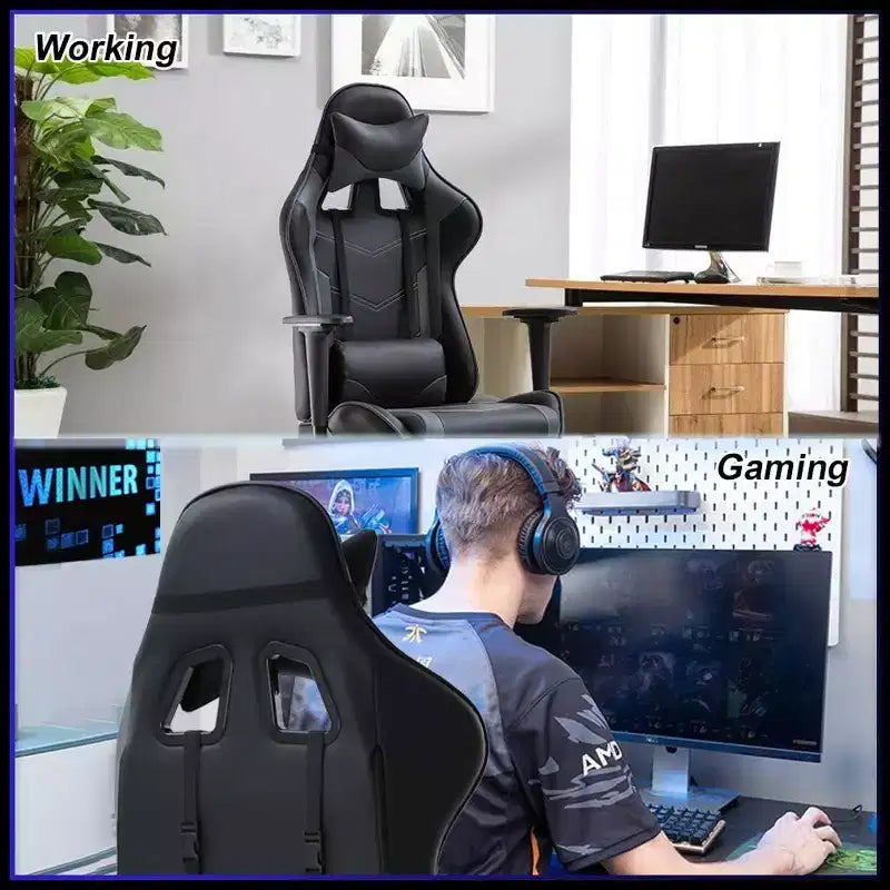 FDW Silla Gaming para PC, Silla de Oficina, Silla Ejecutiva de Respaldo Alto de Cuero PU, Silla de Ordenador de Carreras con Soporte Lumbar y Reposapiés