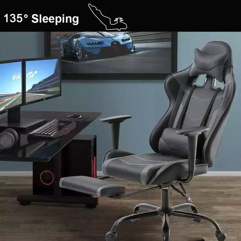 FDW Silla Gaming para PC, Silla de Oficina, Silla Ejecutiva de Respaldo Alto de Cuero PU, Silla de Ordenador de Carreras con Soporte Lumbar y Reposapiés