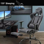 FDW Silla Gaming para PC, Silla de Oficina, Silla Ejecutiva de Respaldo Alto de Cuero PU, Silla de Ordenador de Carreras con Soporte Lumbar y Reposapiés