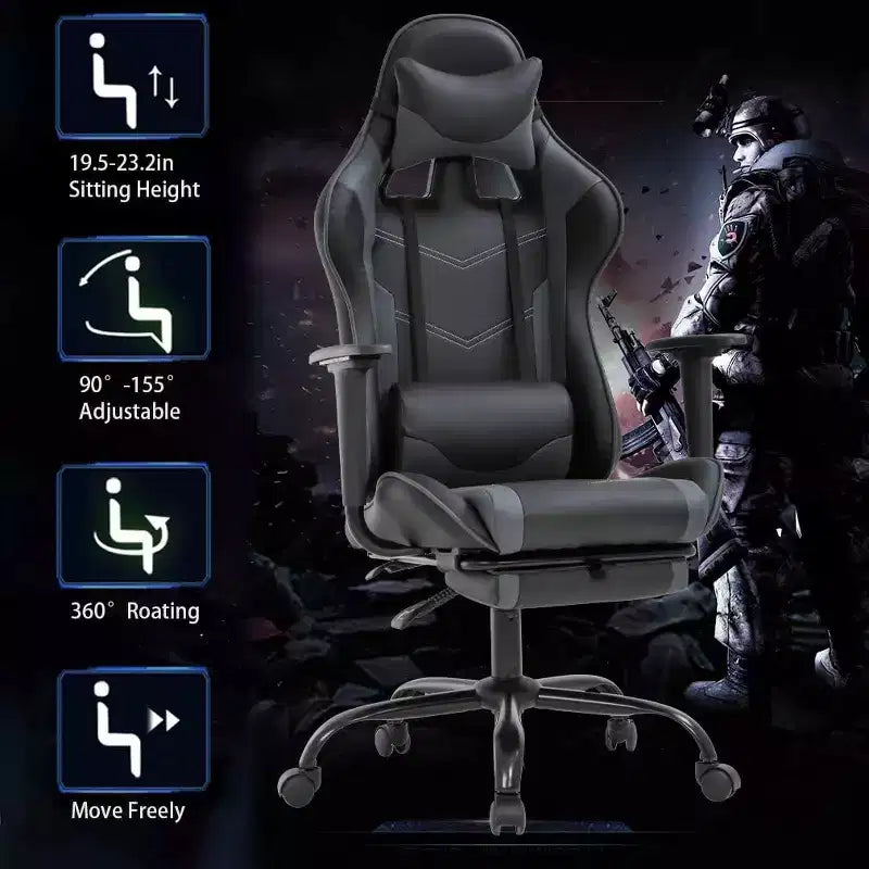 FDW Silla Gaming para PC, Silla de Oficina, Silla Ejecutiva de Respaldo Alto de Cuero PU, Silla de Ordenador de Carreras con Soporte Lumbar y Reposapiés