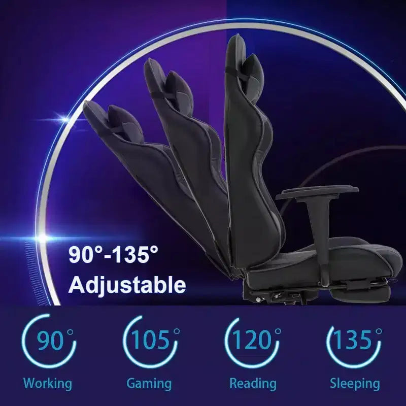 FDW Silla Gaming para PC, Silla de Oficina, Silla Ejecutiva de Respaldo Alto de Cuero PU, Silla de Ordenador de Carreras con Soporte Lumbar y Reposapiés