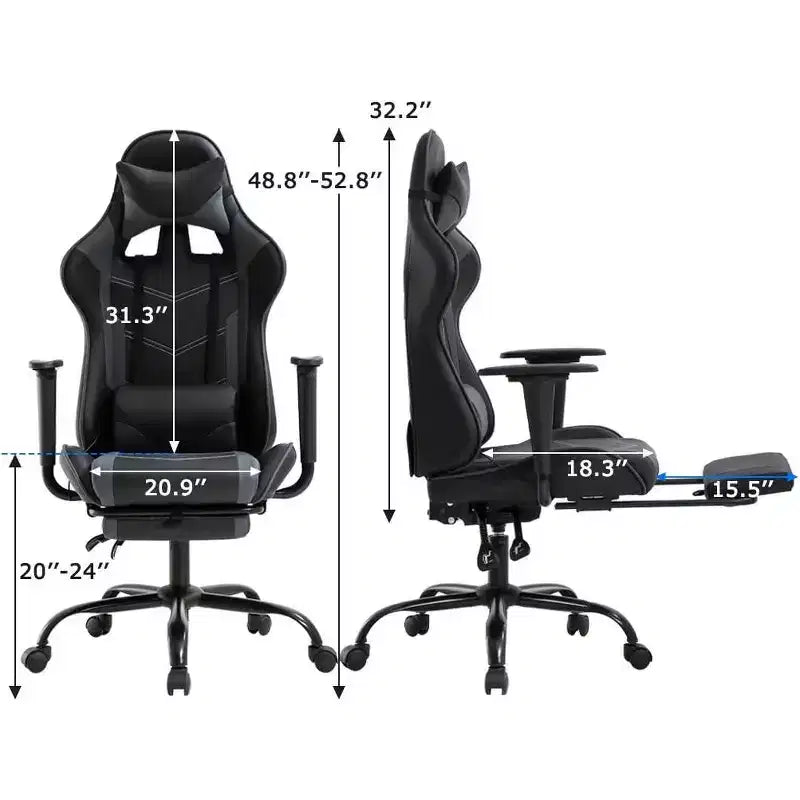 FDW Silla Gaming para PC, Silla de Oficina, Silla Ejecutiva de Respaldo Alto de Cuero PU, Silla de Ordenador de Carreras con Soporte Lumbar y Reposapiés