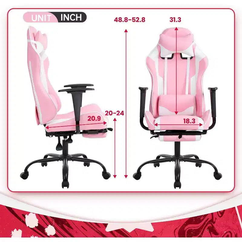 FDW Silla Gaming para PC, Silla de Oficina, Silla Ejecutiva de Respaldo Alto de Cuero PU, Silla de Ordenador de Carreras con Soporte Lumbar y Reposapiés