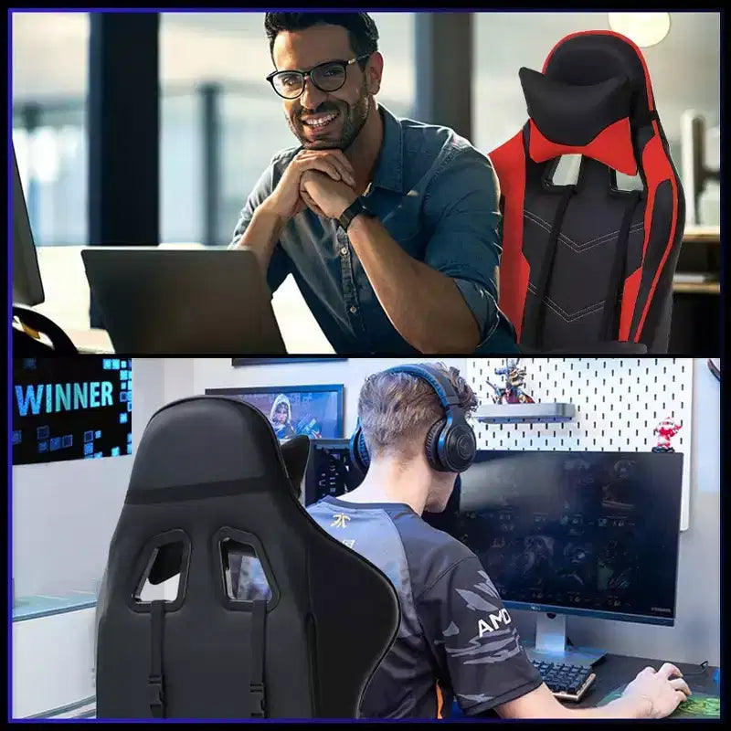 FDW Silla Gaming para PC, Silla de Oficina, Silla Ejecutiva de Respaldo Alto de Cuero PU, Silla de Ordenador de Carreras con Soporte Lumbar y Reposapiés