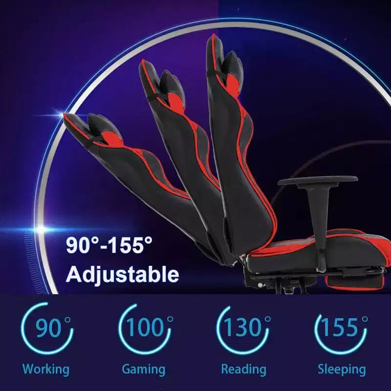 FDW Silla Gaming para PC, Silla de Oficina, Silla Ejecutiva de Respaldo Alto de Cuero PU, Silla de Ordenador de Carreras con Soporte Lumbar y Reposapiés
