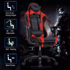 FDW Silla Gaming para PC, Silla de Oficina, Silla Ejecutiva de Respaldo Alto de Cuero PU, Silla de Ordenador de Carreras con Soporte Lumbar y Reposapiés
