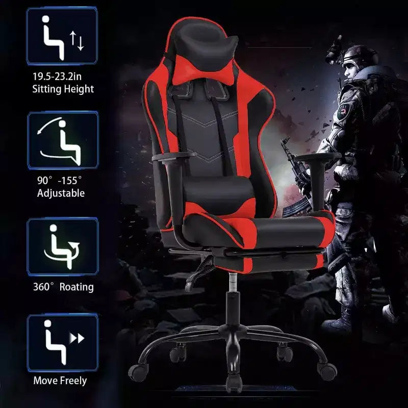 FDW Silla Gaming para PC, Silla de Oficina, Silla Ejecutiva de Respaldo Alto de Cuero PU, Silla de Ordenador de Carreras con Soporte Lumbar y Reposapiés